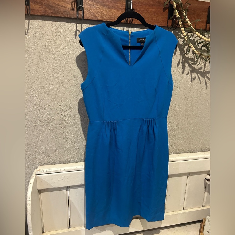 Tahari Teal Blue Dress with Gold Accent Size 10